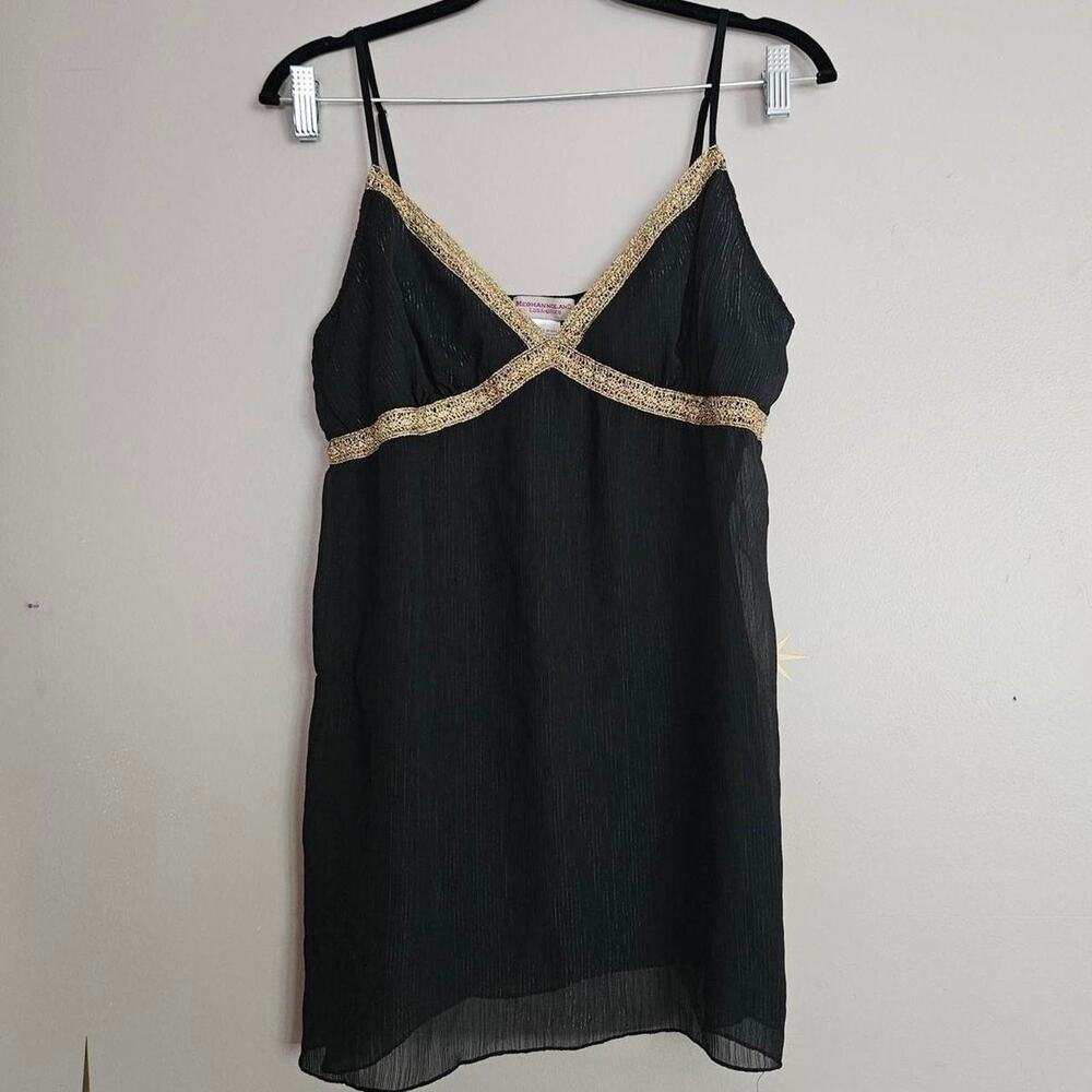 Meghan Noland LA Size XL Black Sheer Tank Top with Gold Trim
